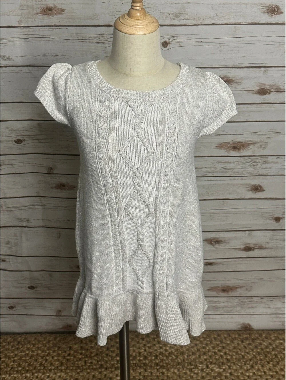 Gymboree metallic gray puff sleeves ruffled hem cable-knit dress/tunic Size 6